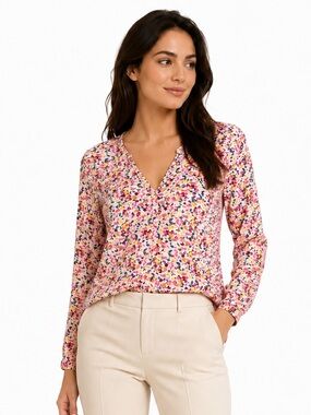 Indi & Cold Floral Viscose Tunic Blouse Small Pink Boho Lightweight Made India